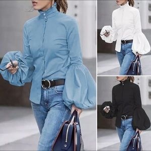 Puffed Bell Sleeve Blouse